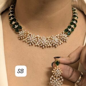 Cz necklace in Green & Ruby with Gold Plating