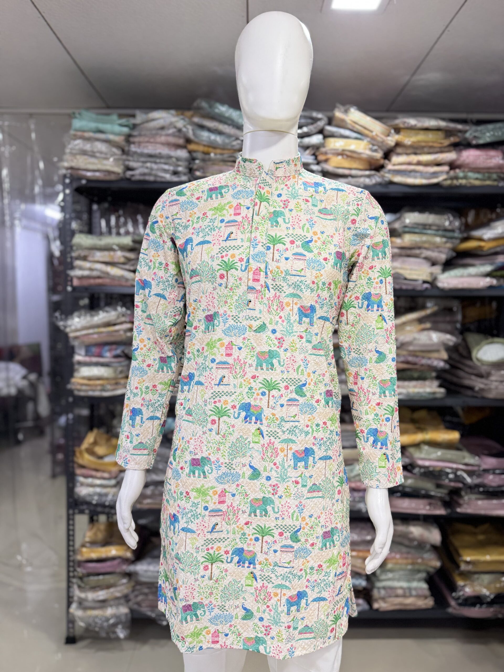 MEN’S TRADITIONAL WEAR THE PURE VISCOSE RAYON FABRIC WITH LUCKNOWI SEQUENCE WORK AND DIGITAL PRINT KURTA - Image 8