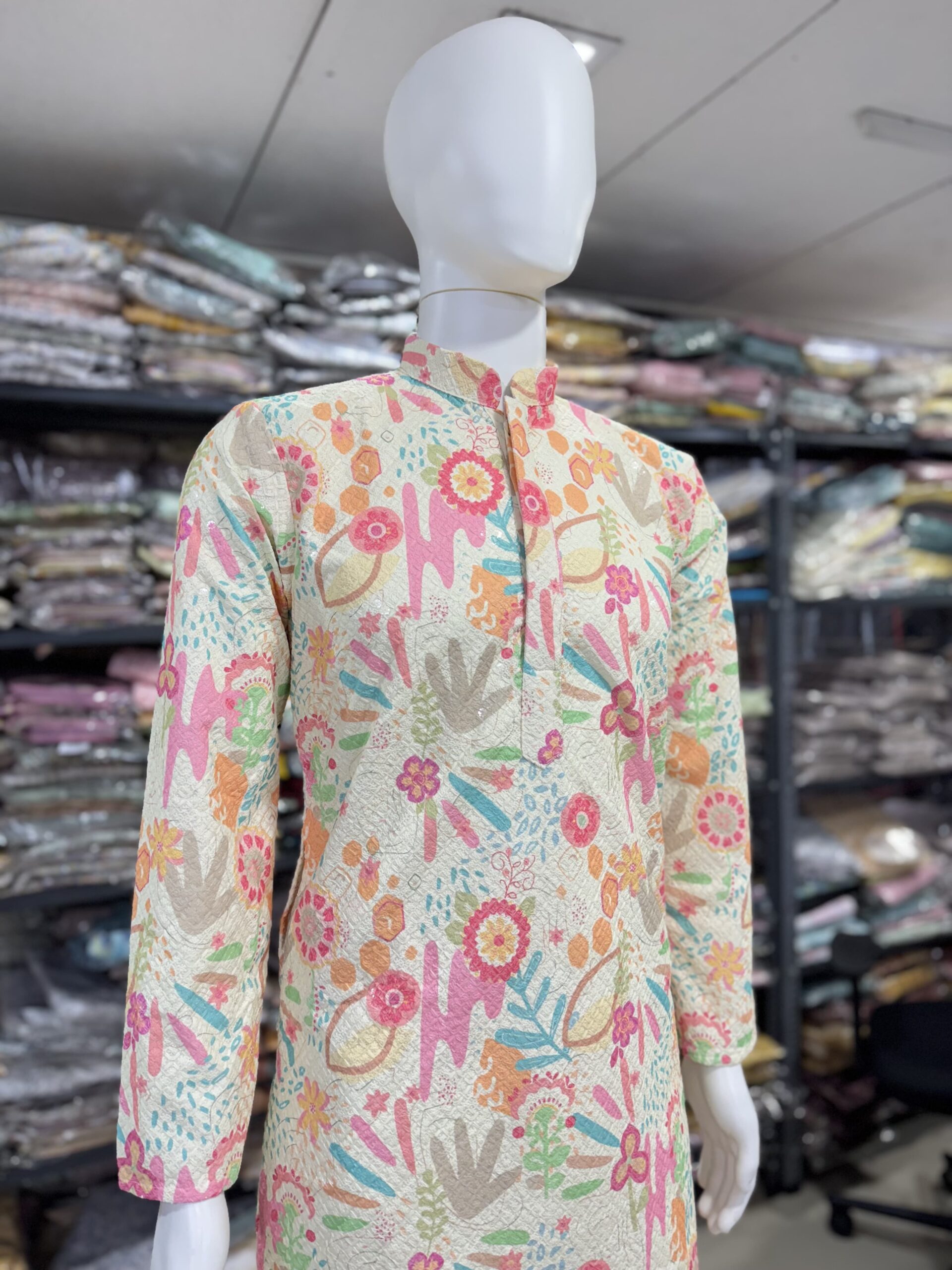 MEN’S TRADITIONAL WEAR THE PURE VISCOSE RAYON FABRIC WITH LUCKNOWI SEQUENCE WORK AND DIGITAL PRINT KURTA - Image 5