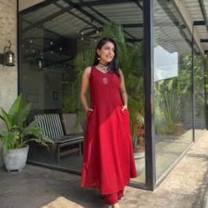 Beautifully Cotton flex cord set kurta set with full embroidery work With both side pocket in kurti on pocket with embroidery work