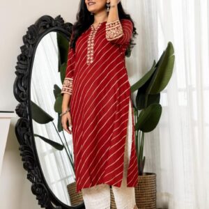 Pure Cotton Fabric kurti,  embroidery work , lahariya print Kurti and chikankari Pant & thread embroidery work