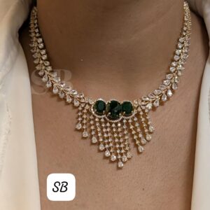 Stunning cz necklace with beautiful earrings gold polish Premium quality