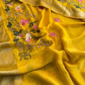 100% pure soft crepe silk  banarasi weaving