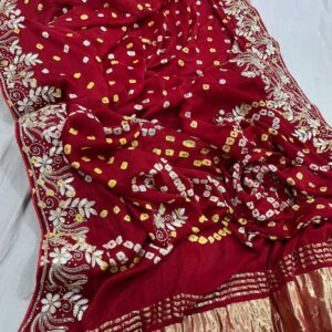 Gaji Silk Original Bandhani With Gota Pati Hand Work Saree
