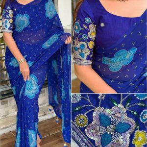 Heritage Bandhej with the combination of designer beads & pearl Handwork blouse WITH SAREE